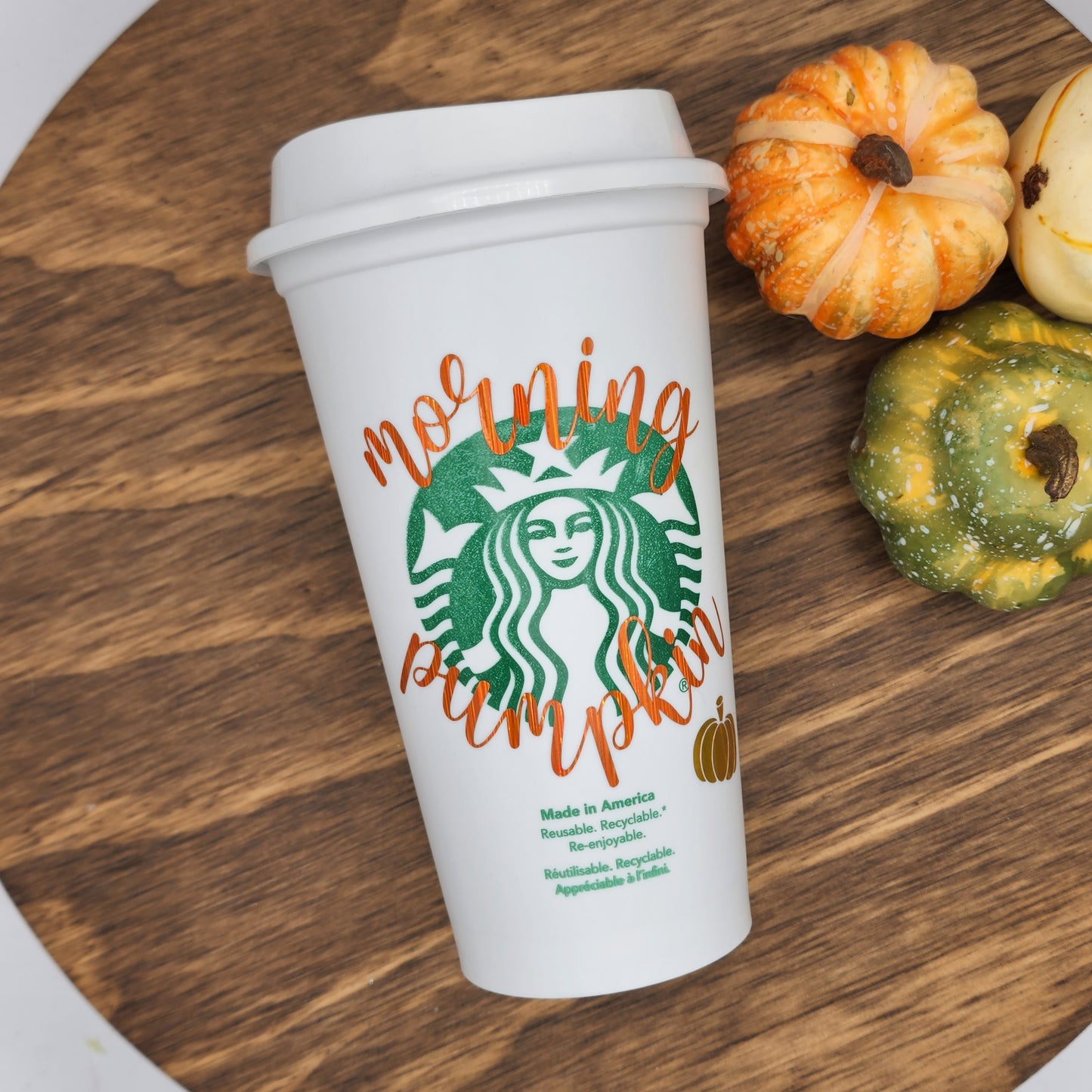 Starbucks Hot Cup with Morning Pumpkin decal. Reusable cup. Coffee Tumbler. Coffee Cup. Hot Cup. Fall. Pumpkin.