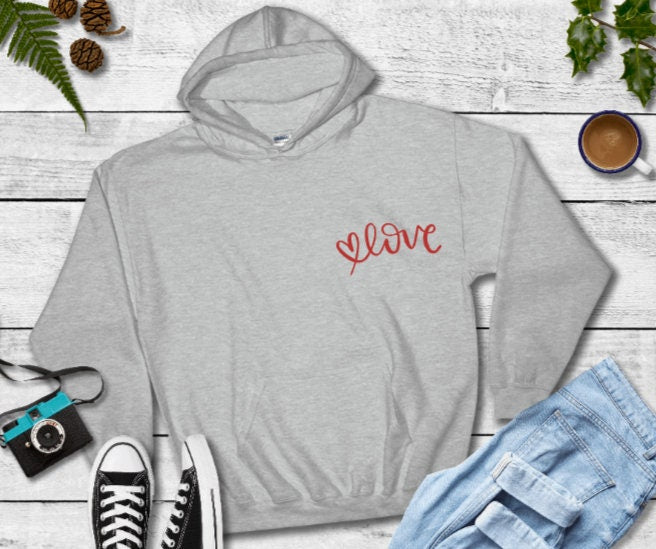 Love Hooded Sweatshirt. Custom Hoodie. Custom sweater. Personalized hoodie. Gift for her