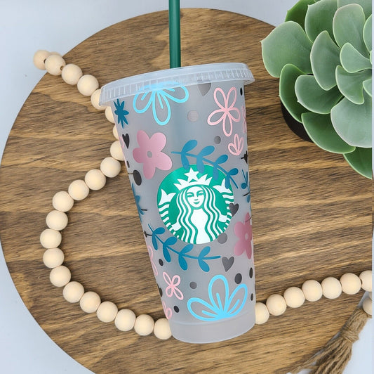 Retro Flowers Starbucks Cup, Personalized Starbucks Cold Cup