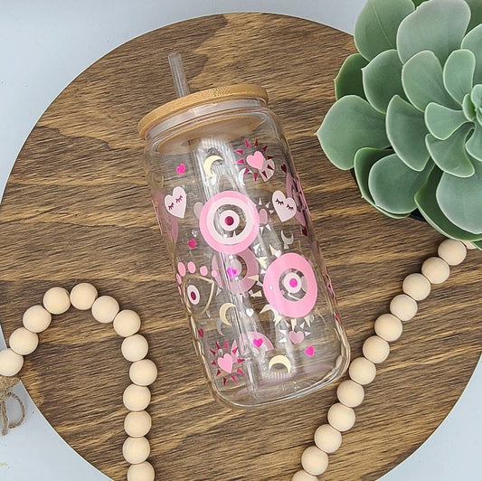 Evil Eye Beer Can Glass | Boho Coffee Glass | Aesthetic Coffee Glass | 16 oz